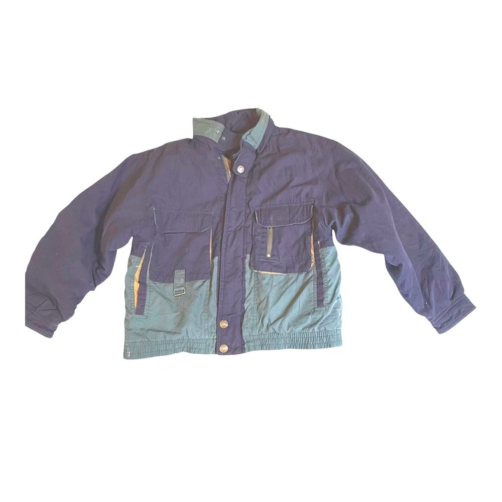 McGregor Kids Jacket Youth Medium Blue Green‎ Zip Snap Pockets 90s Y2K